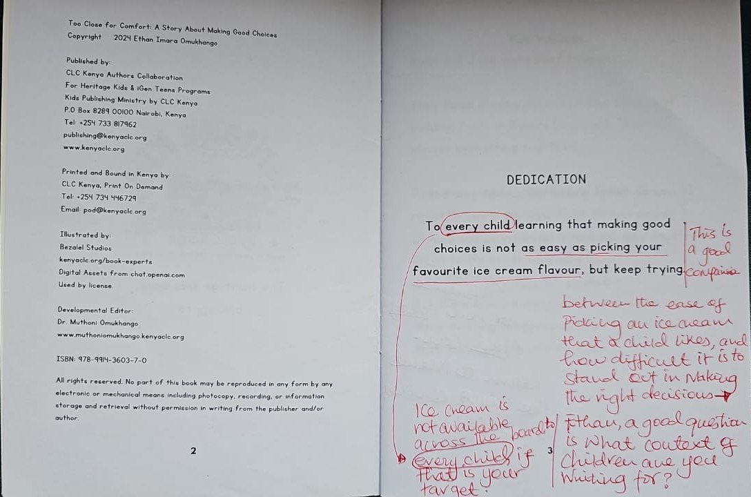 Judges’ handwritten comments page 1 for Too Close for Comfort